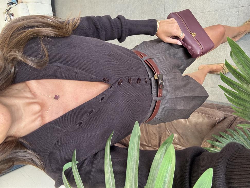 Koyu Kahve Polo Yaka Yünlü Düğmeli Triko Kazak