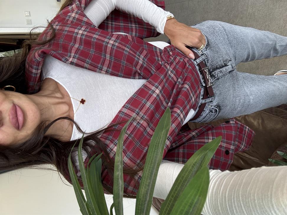 Koyu Kırmızı Ekose Desen Gömlek