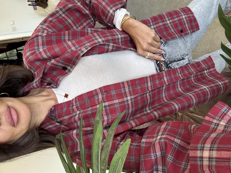 Koyu Kırmızı Ekose Desen Gömlek