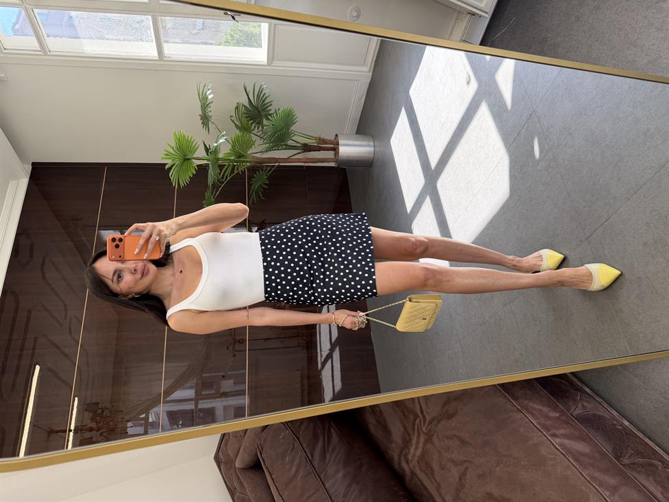 Koyu Lacivert Puantiyeli Mini Etek