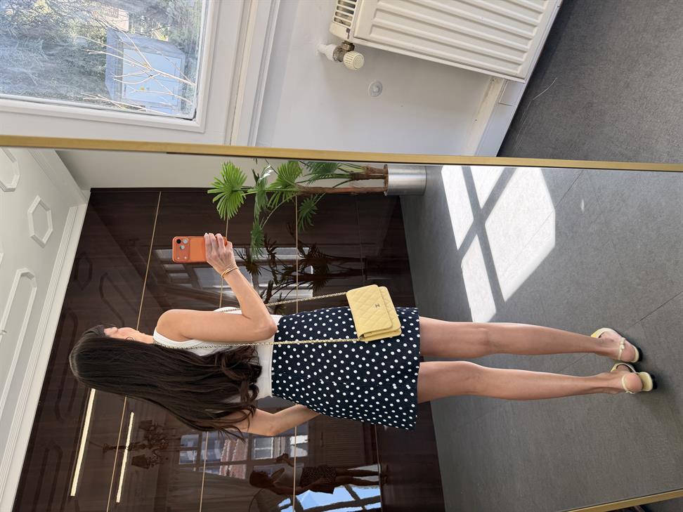 Koyu Lacivert Puantiyeli Mini Etek