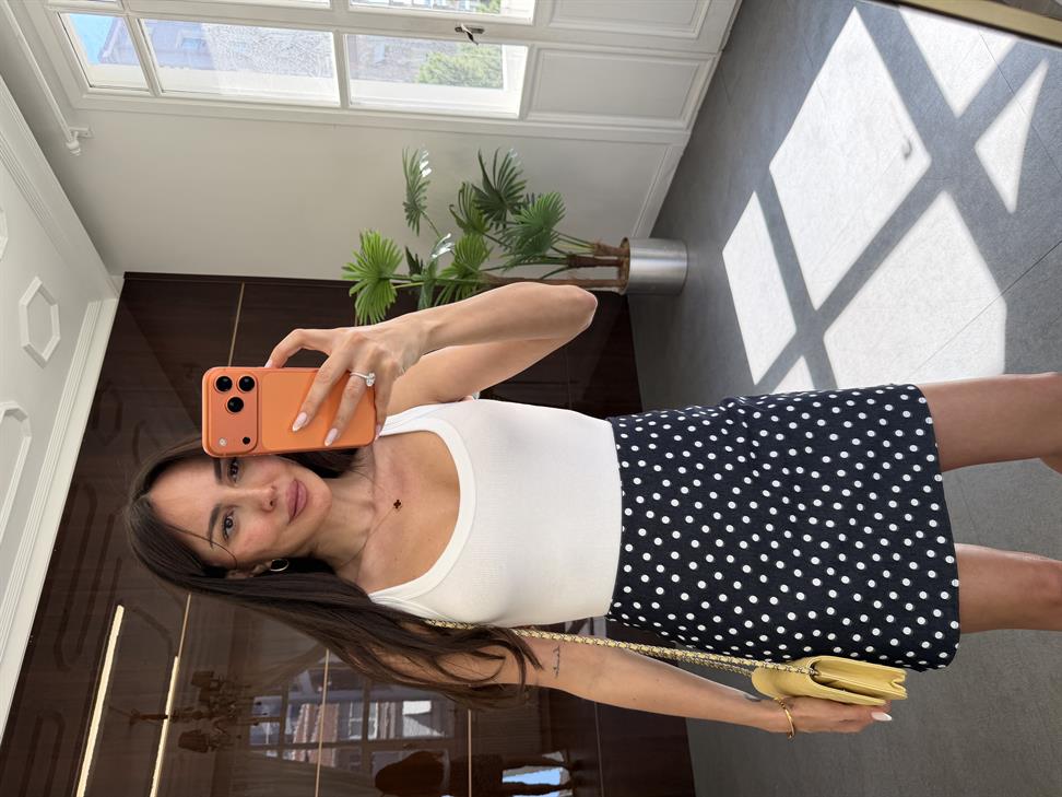 Koyu Lacivert Puantiyeli Mini Etek