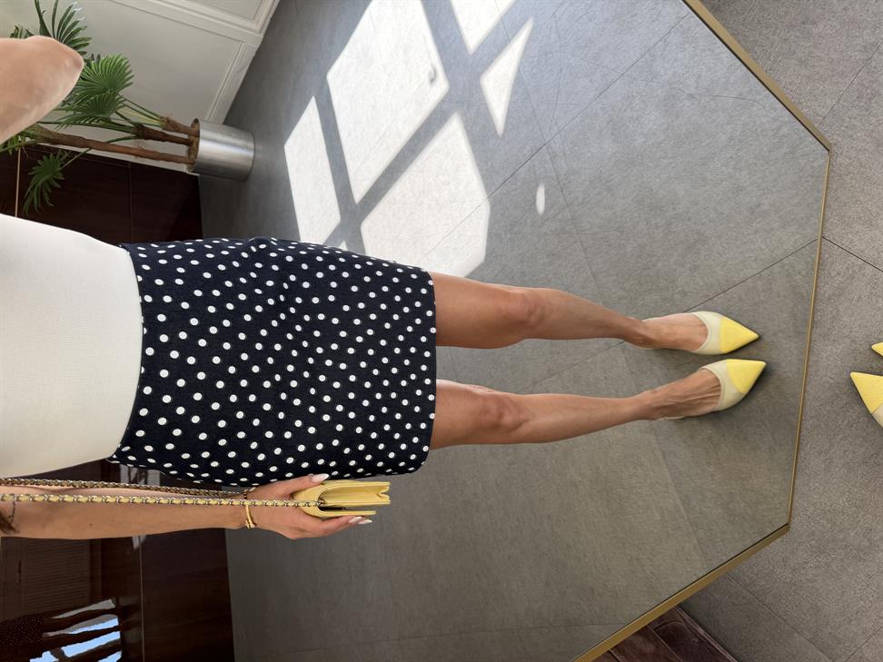 Koyu Lacivert Puantiyeli Mini Etek