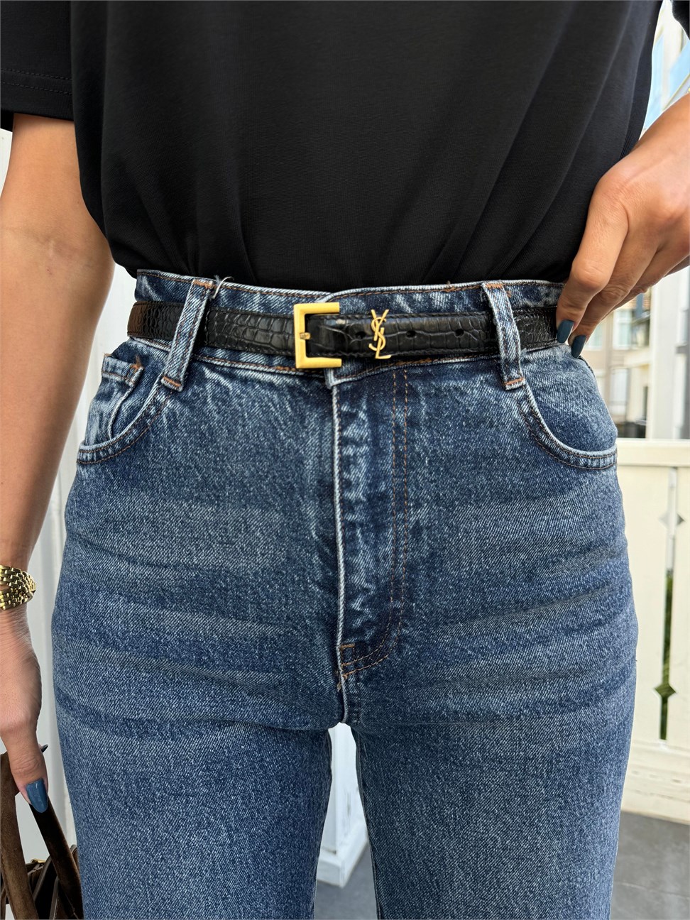 Koyu Mavi Çizgi Ütü Straight Jean Pantolon