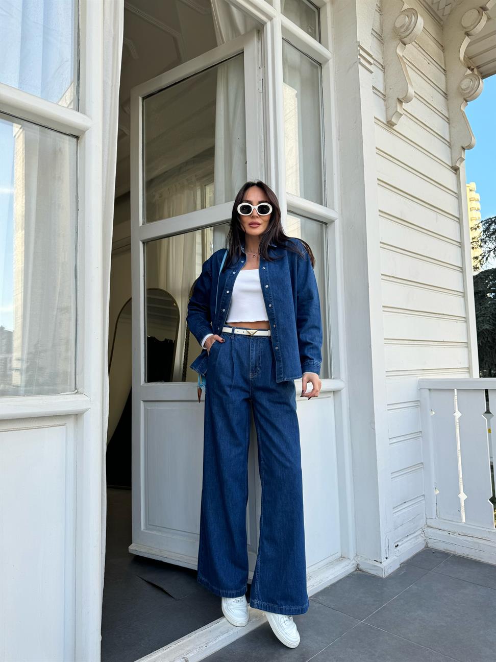 Koyu Mavi Denim Pilili Takım