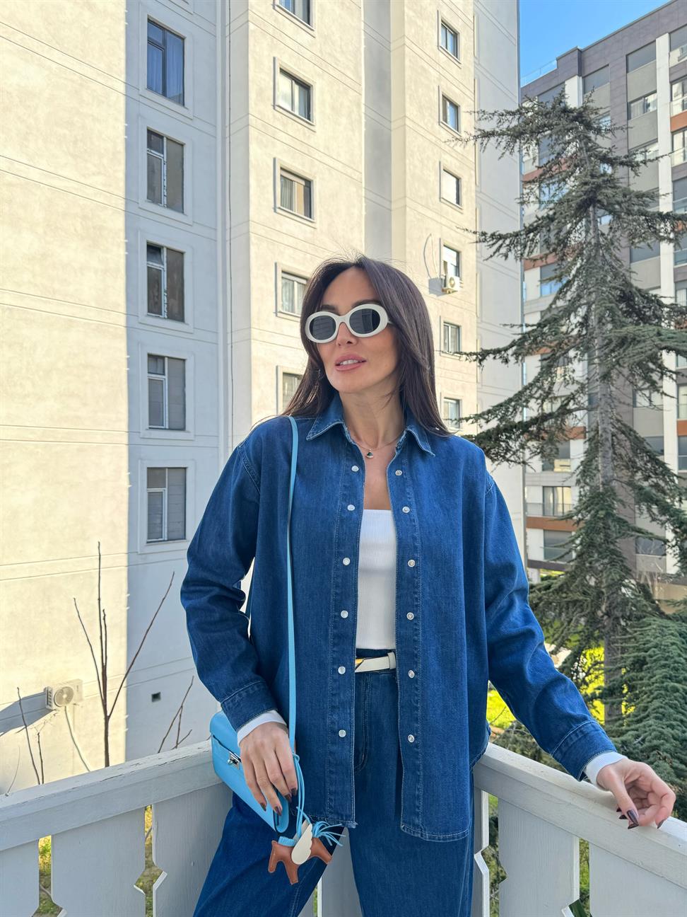 Koyu Mavi Denim Pilili Takım