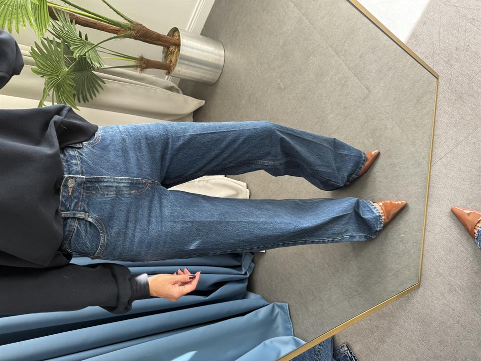 Koyu Mavi Düz Denim Kadın Palazzo