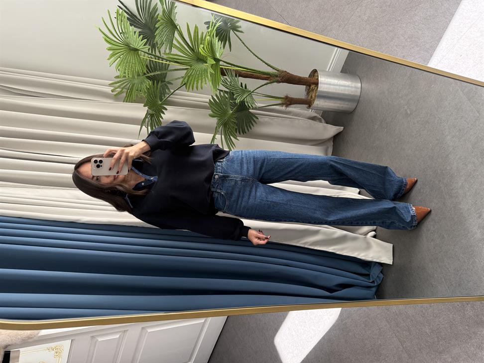 Koyu Mavi Düz Denim Kadın Palazzo