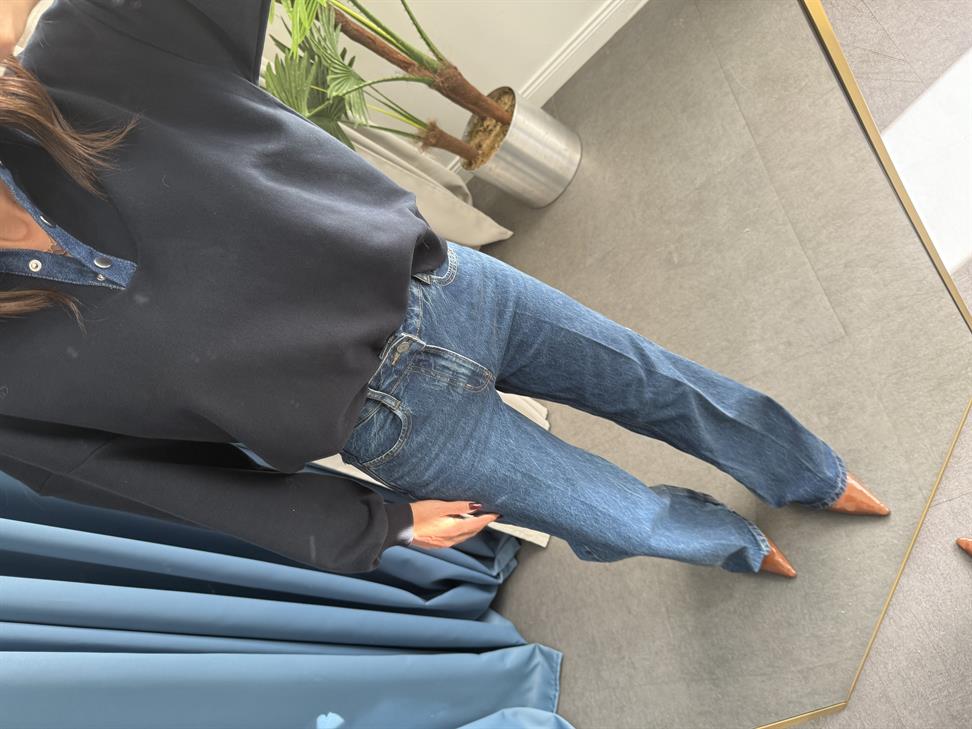 Koyu Mavi Düz Denim Kadın Palazzo