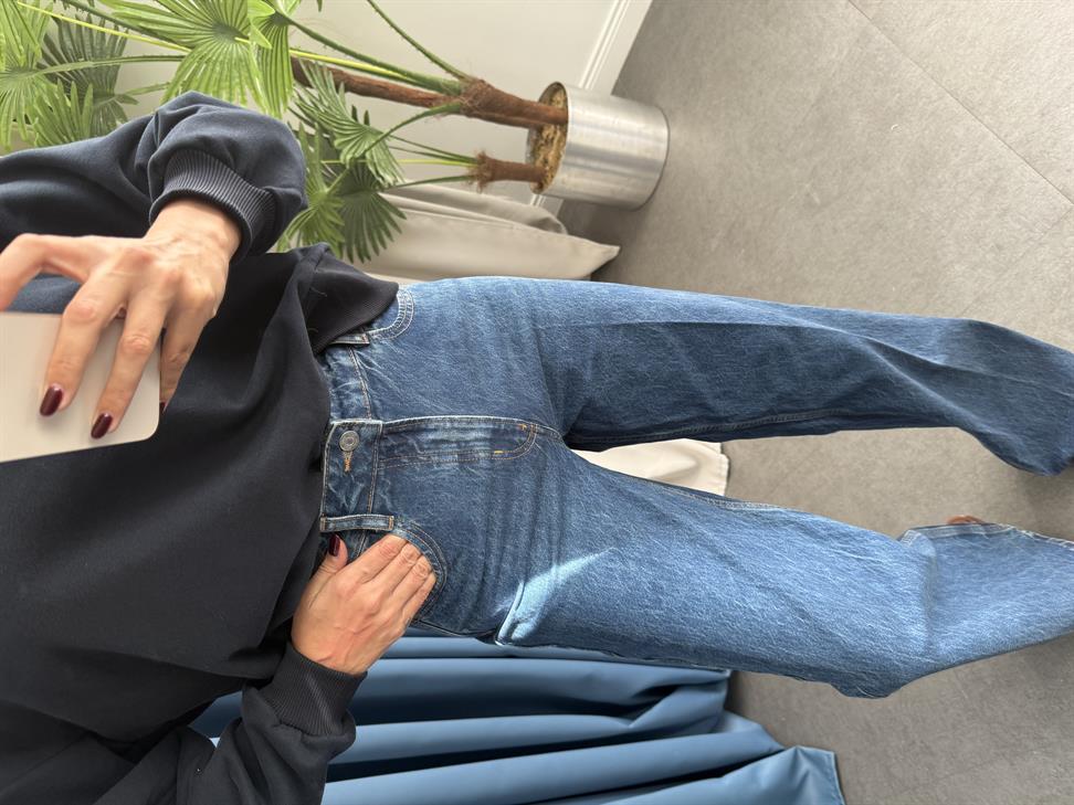 Koyu Mavi Düz Denim Kadın Palazzo