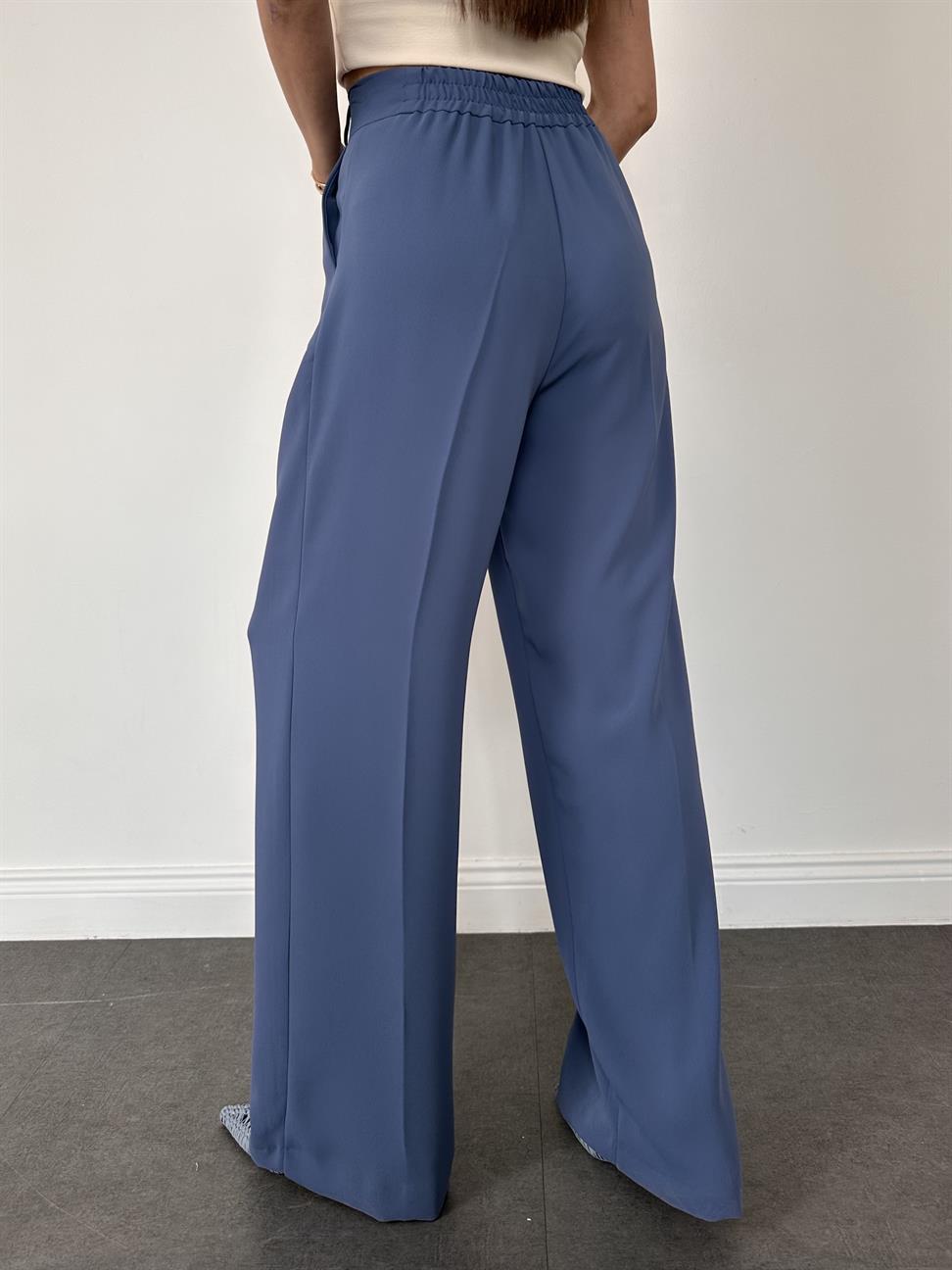 Koyu Mavi Geniş Paçalı Pantolon