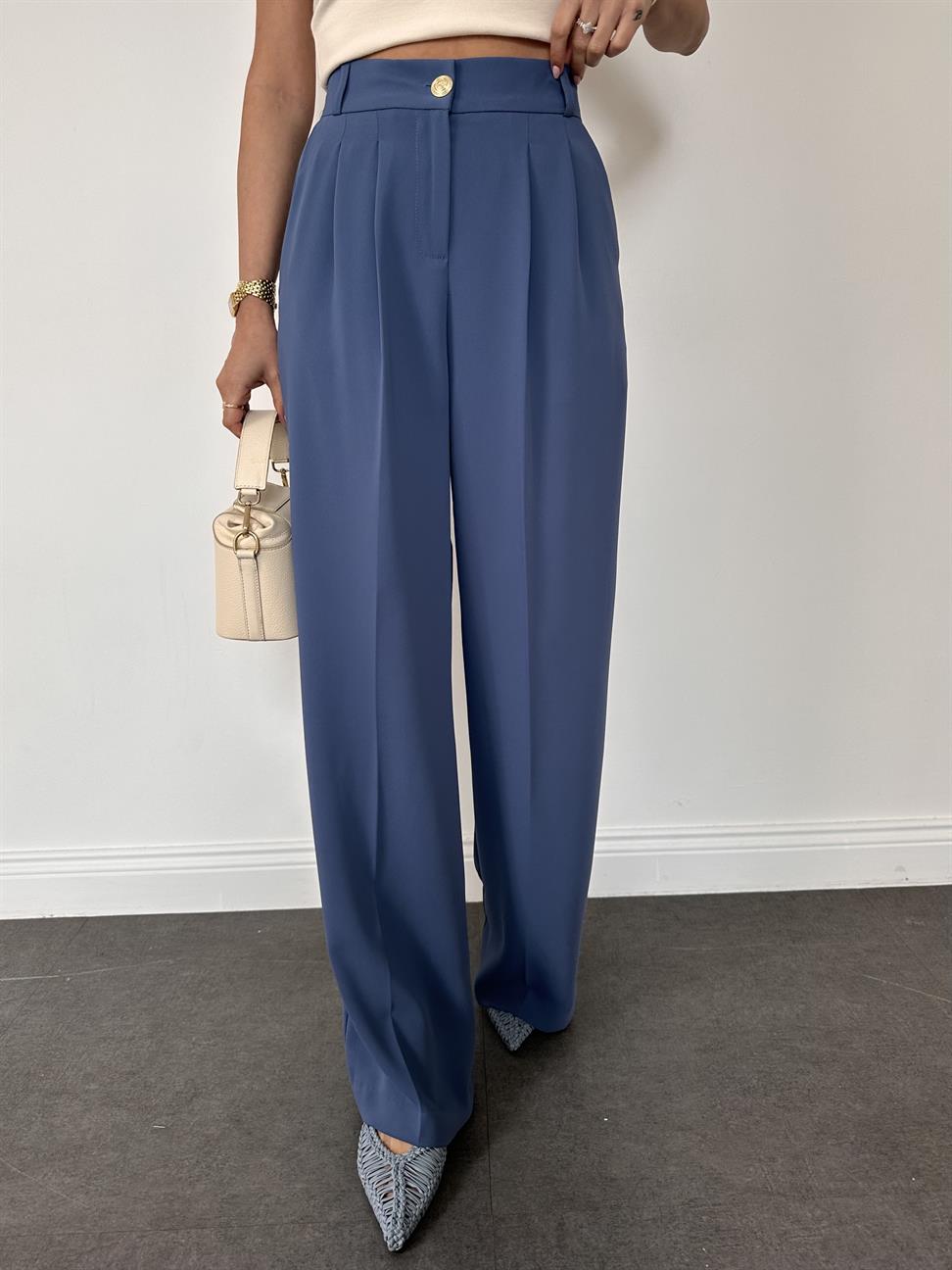Koyu Mavi Geniş Paçalı Pantolon