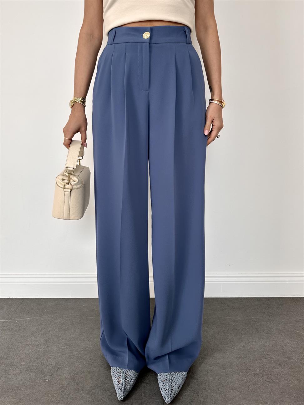 Koyu Mavi Geniş Paçalı Pantolon
