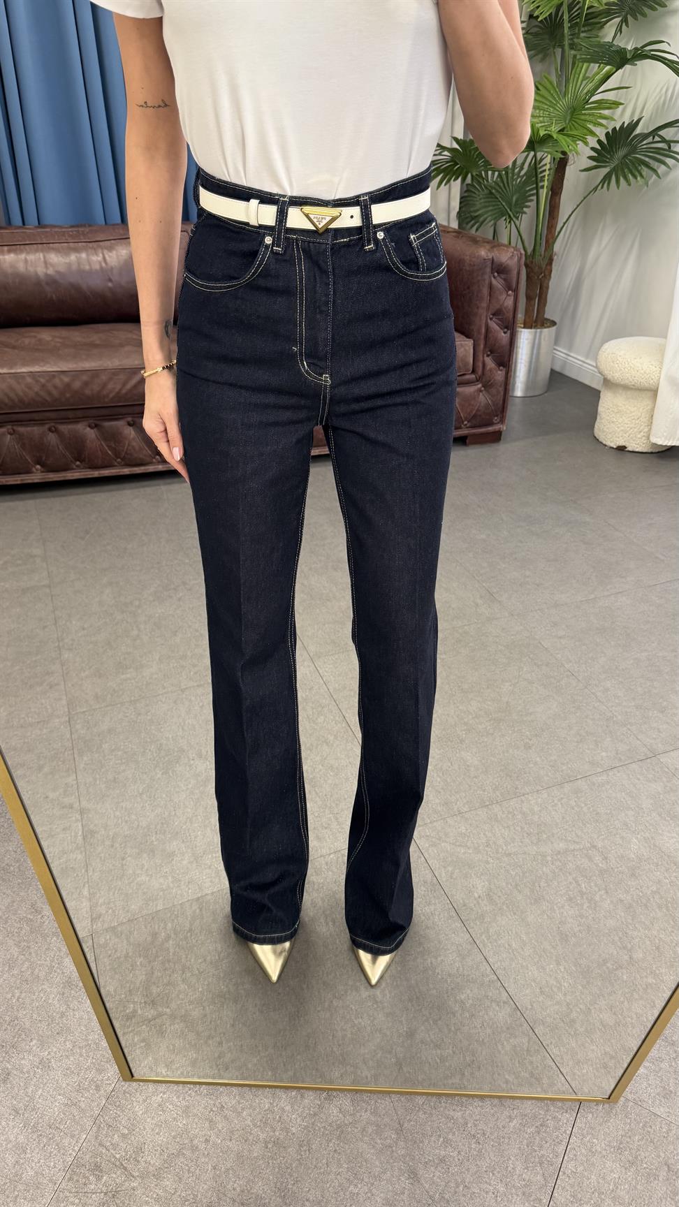 Koyu Mavi Kuşaklı Denim Takım