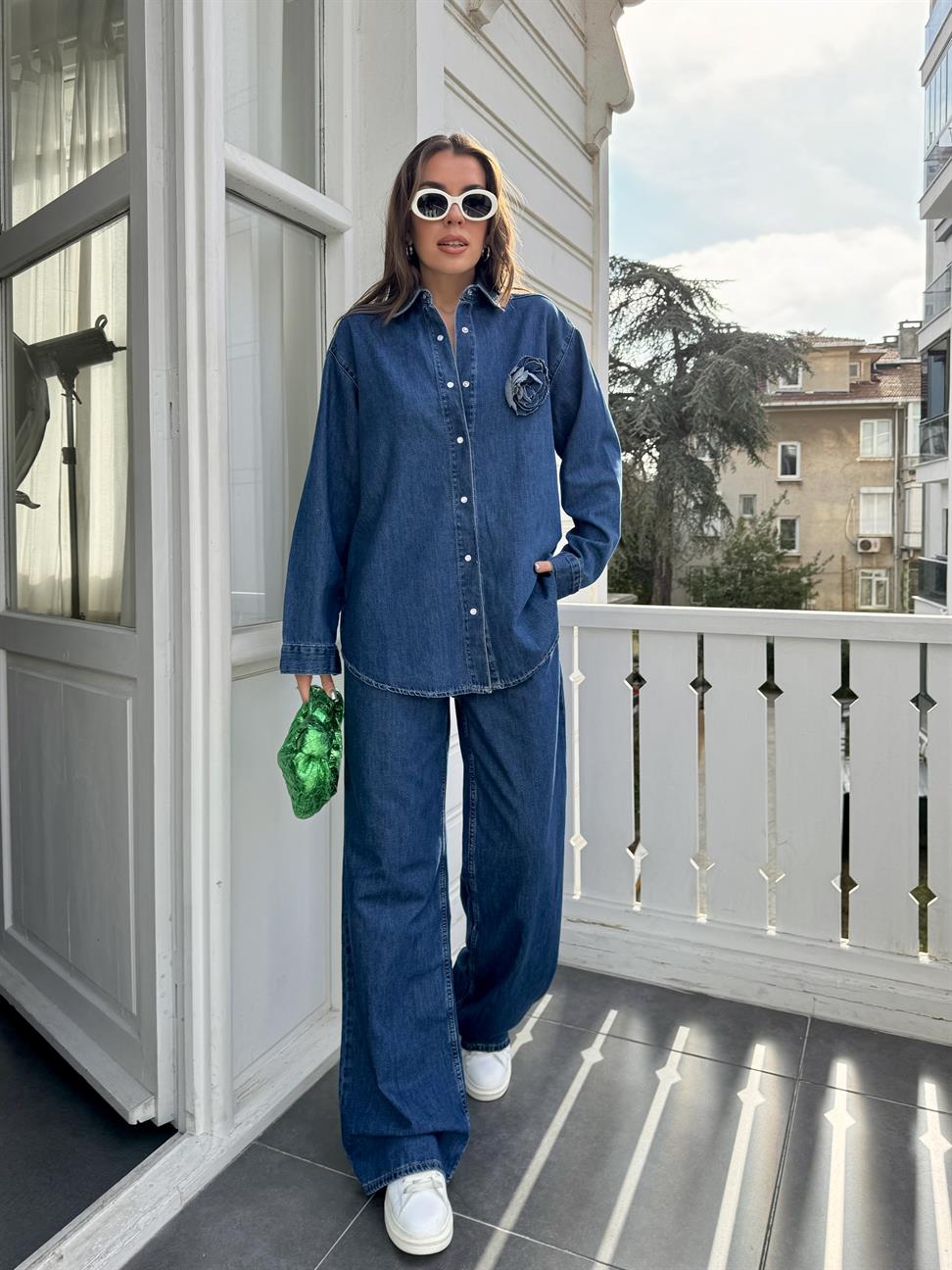 Koyu Mavi Pilili Kot Pantolon