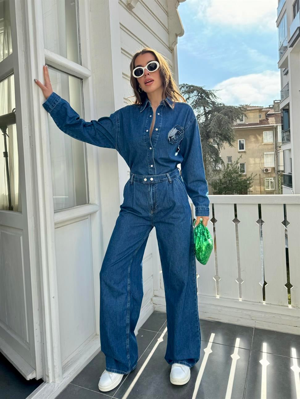 Koyu Mavi Pilili Kot Pantolon