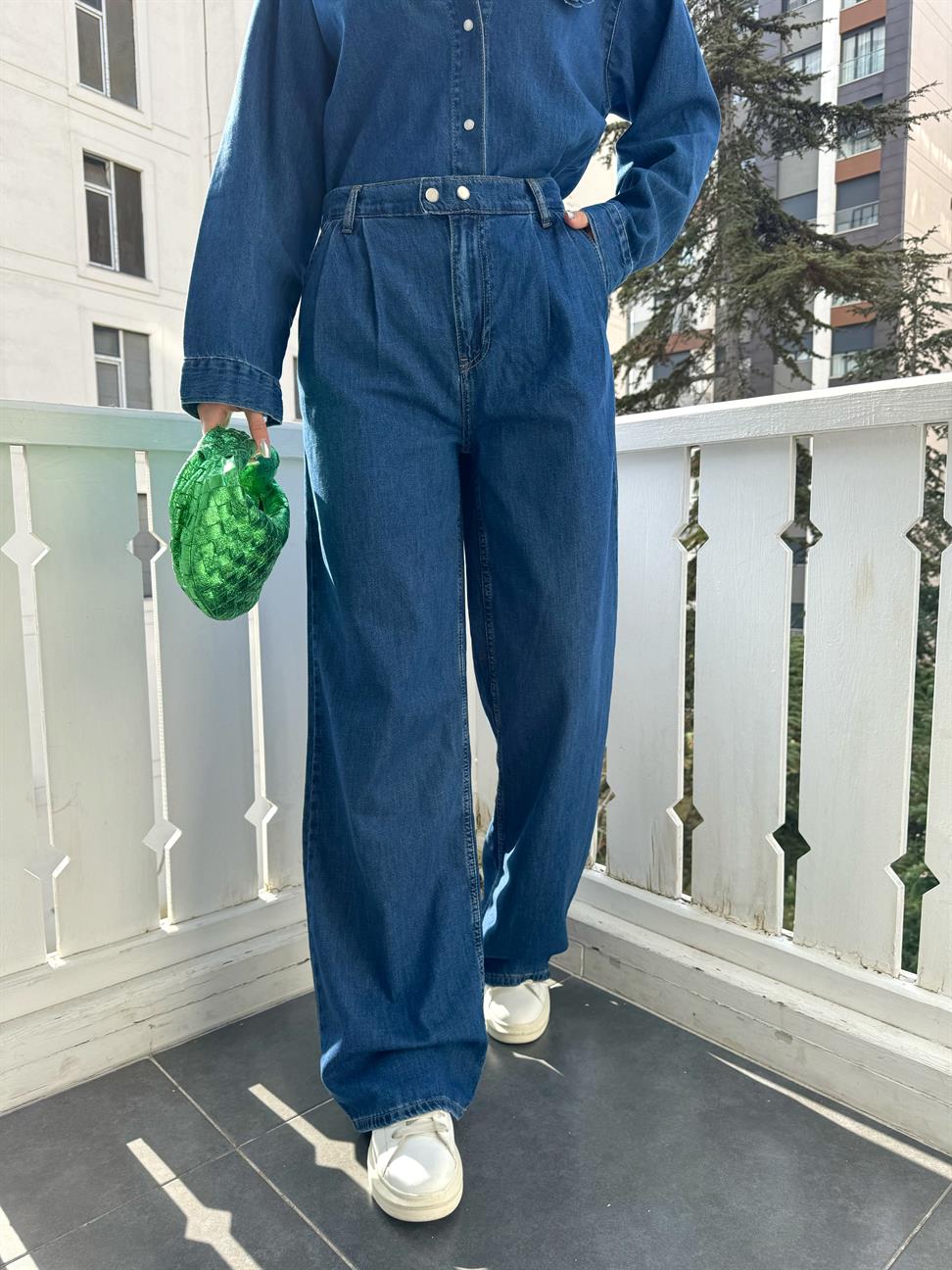 Koyu Mavi Pilili Kot Pantolon