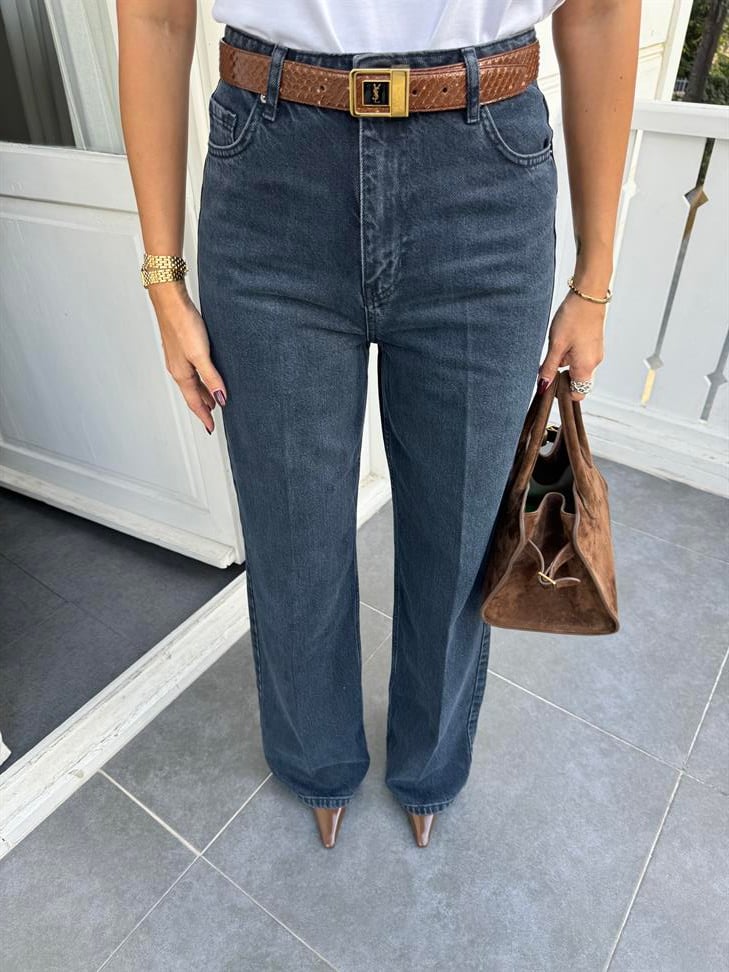 Koyu Mavi Wide Leg Jean Pantolon