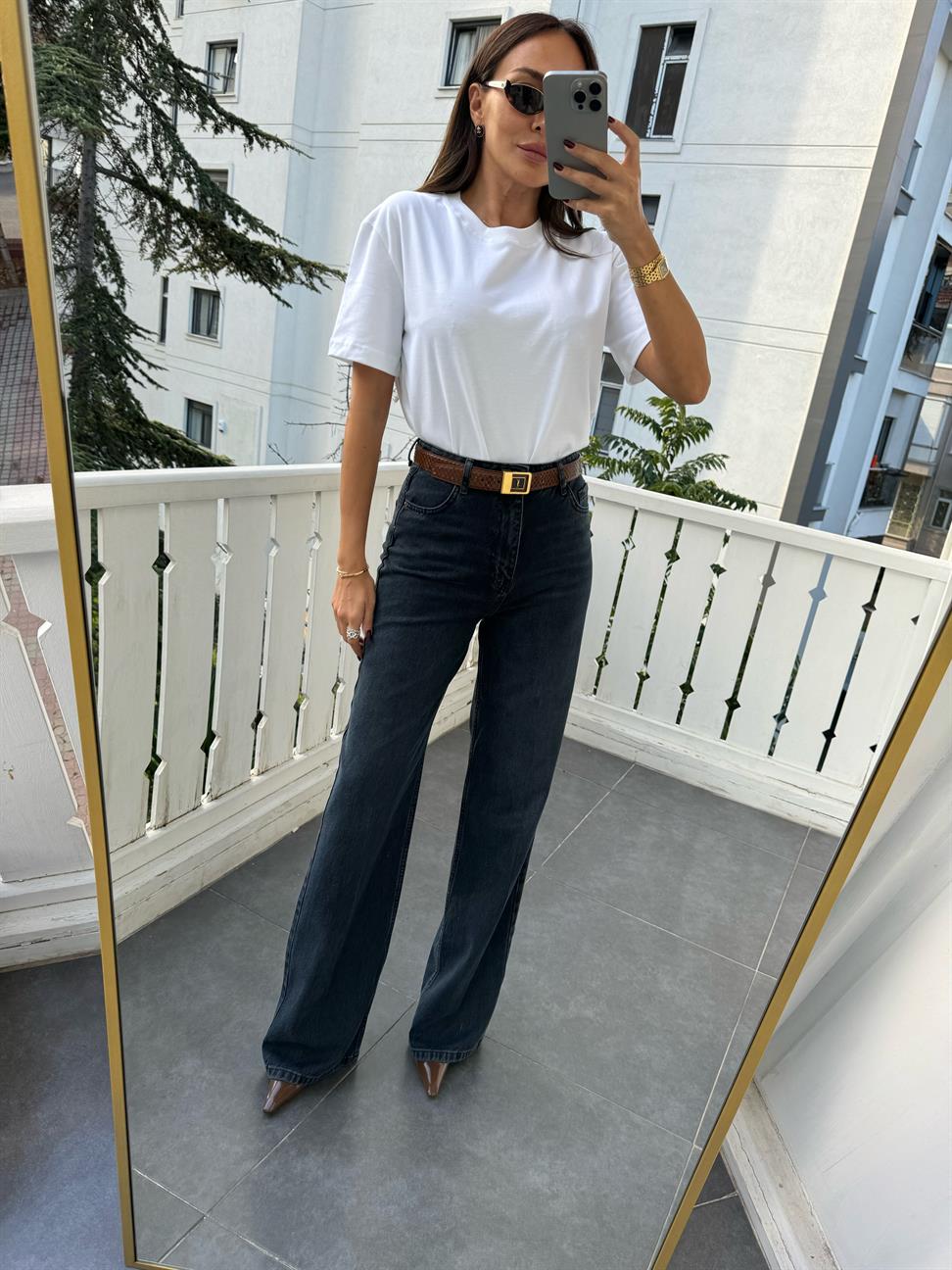 Koyu Mavi Wide Leg Jean Pantolon