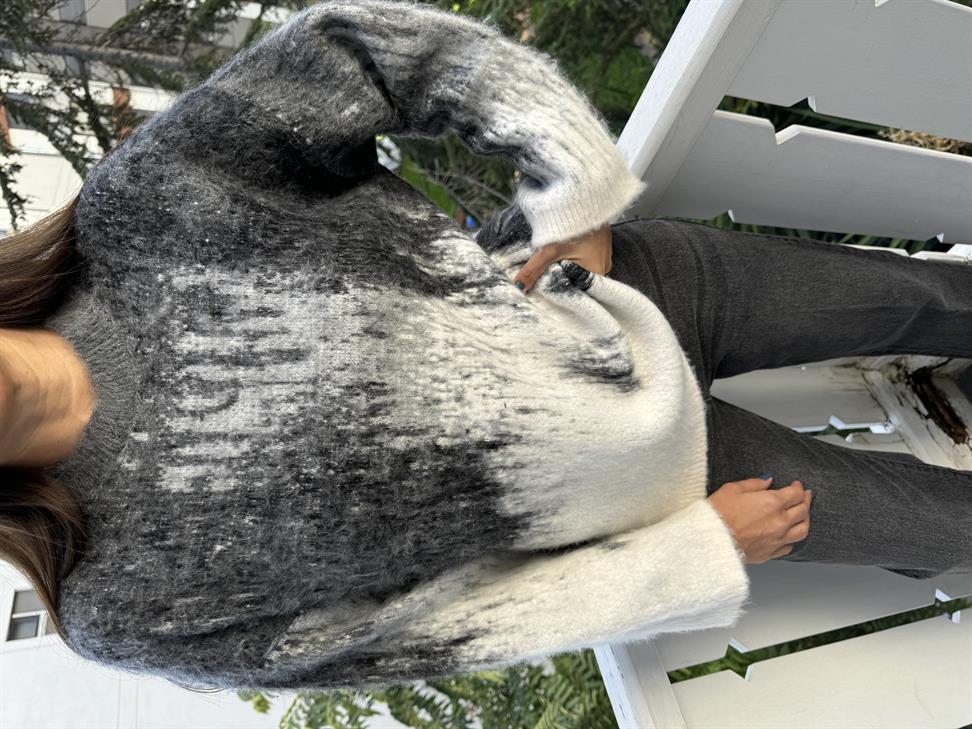 Krem-Antrasit Şardonlu İki Renkli Kazak