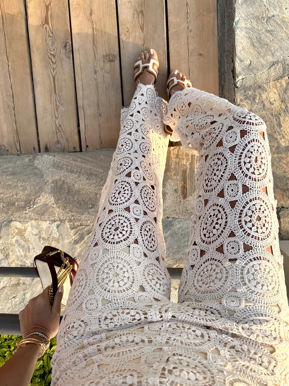 Krem Dantelli Pantolon