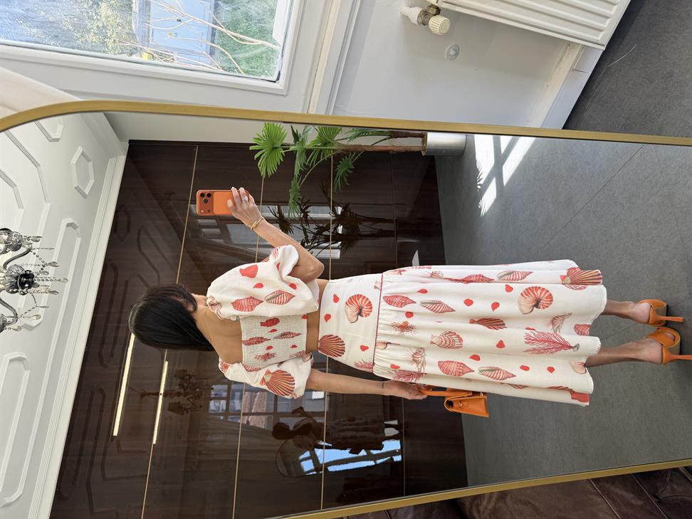 Krem Gipeli Etek Bluz İkili Takım