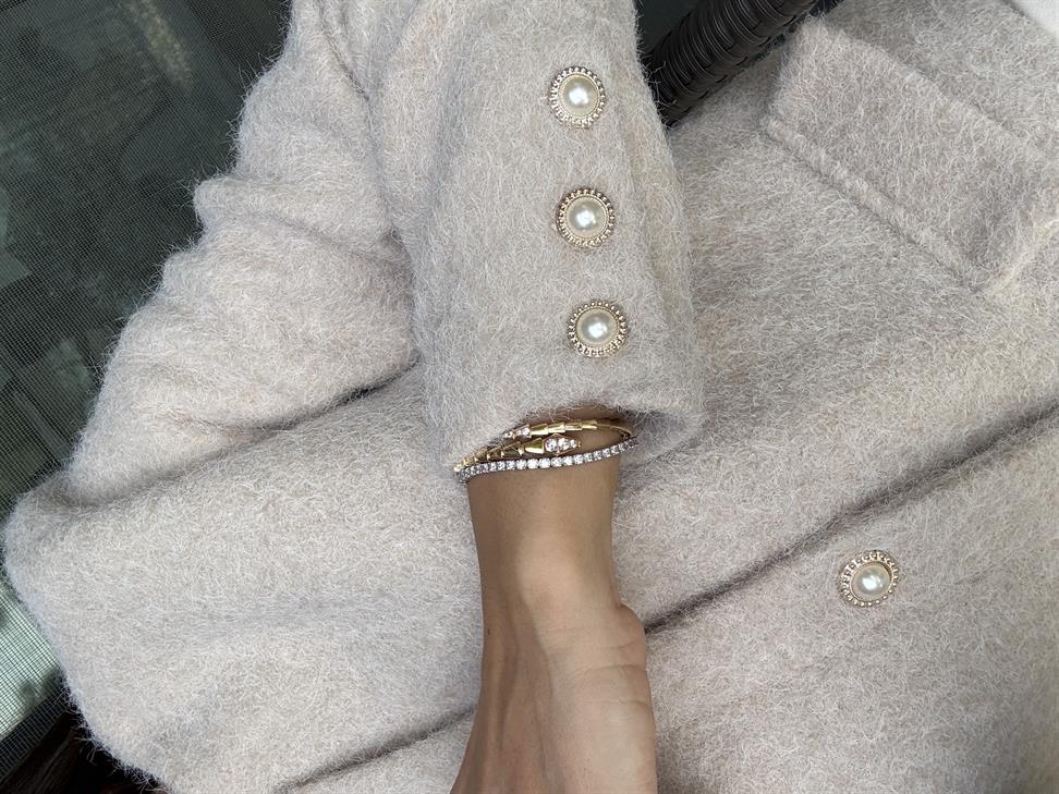 Krem İnci Düğmeli Astarlı Ceket