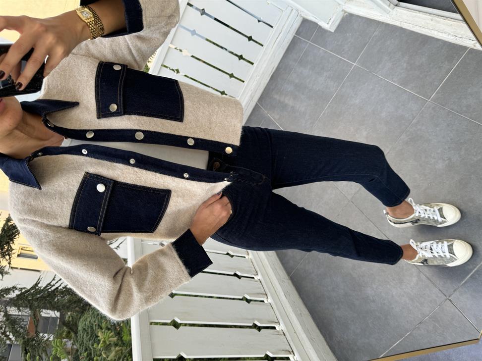 Krem Kaşe Kot Detay Ceket