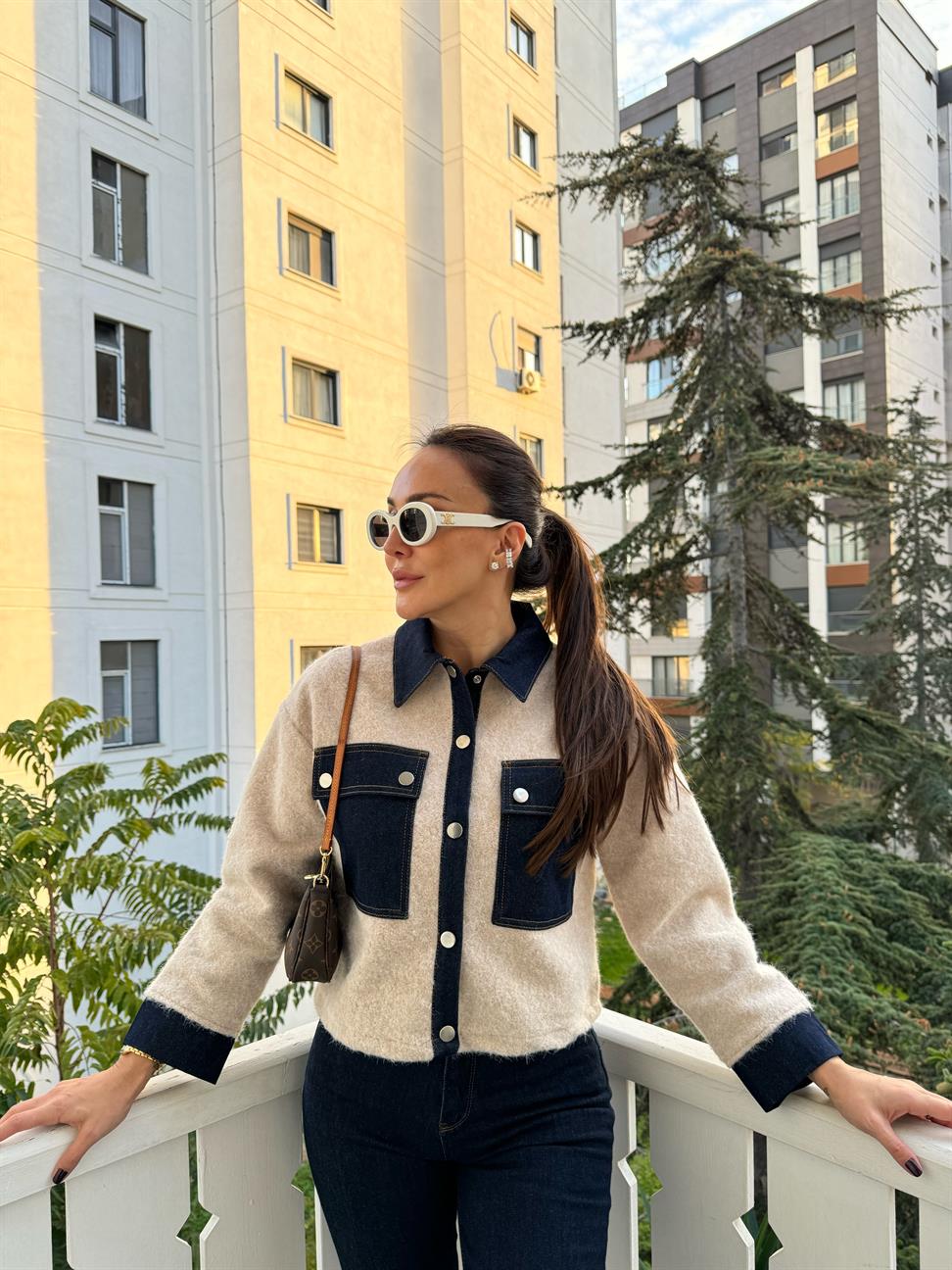 Krem Kaşe Kot Detay Ceket