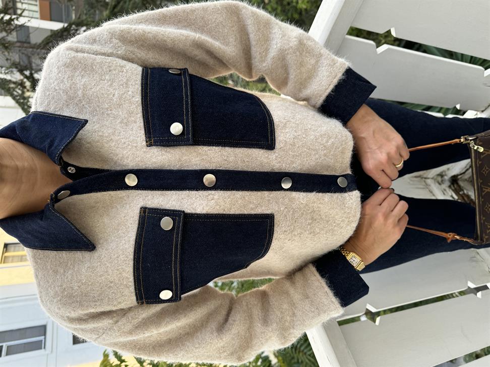 Krem Kaşe Kot Detay Ceket