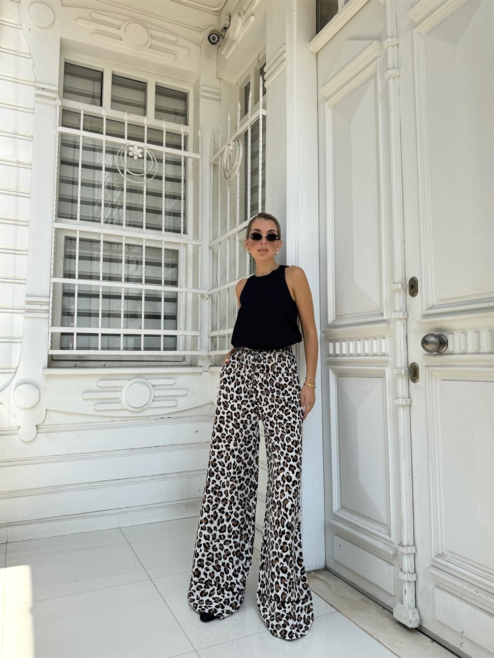 Krem Leopar Pantolon
