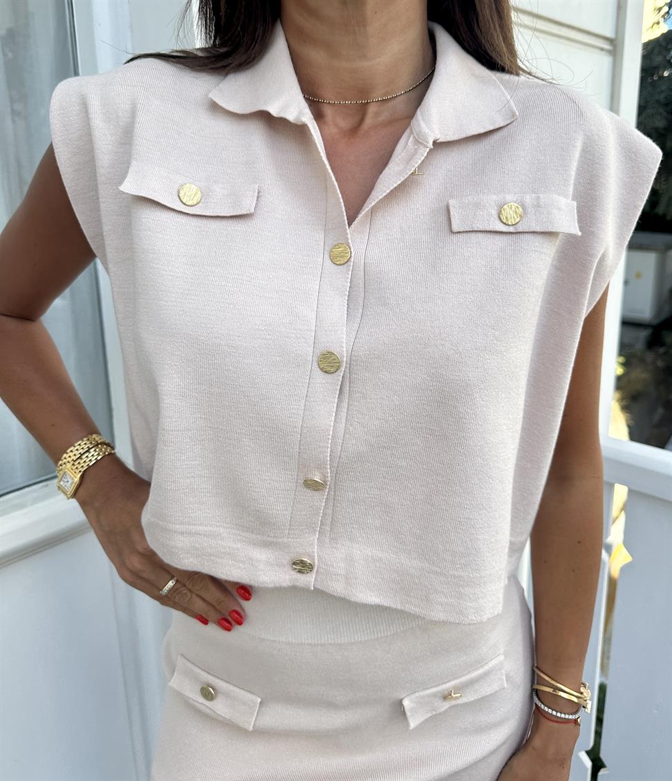 Krem Polo Yaka Kolsuz Takım