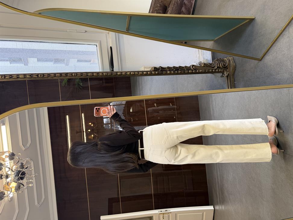 Krem Kemerli Bol Paça Jean