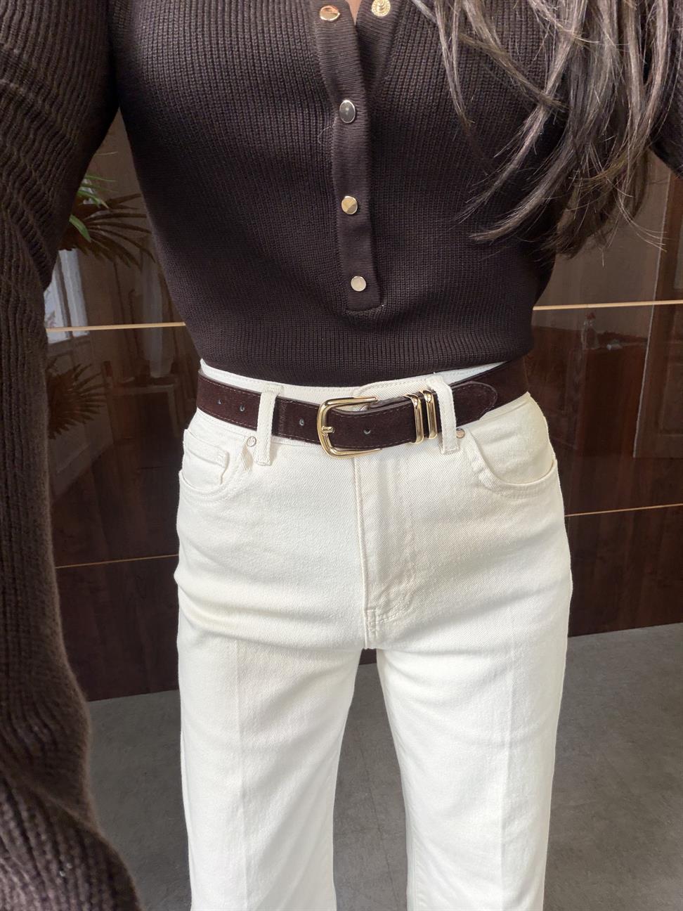 Krem Kemerli Bol Paça Jean