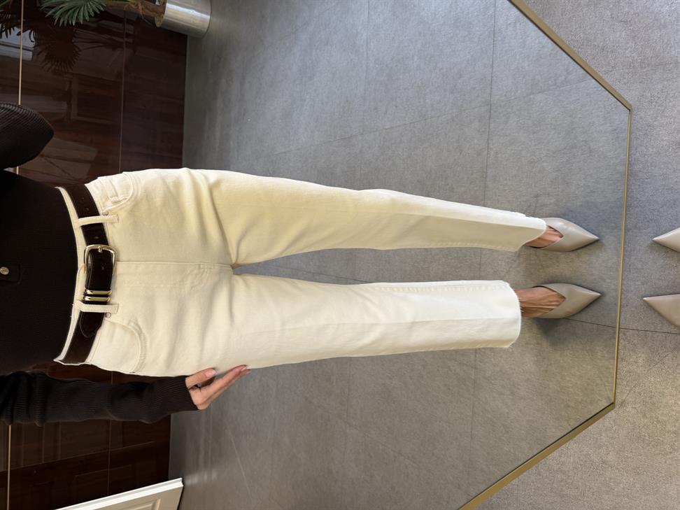 Krem Kemerli Bol Paça Jean