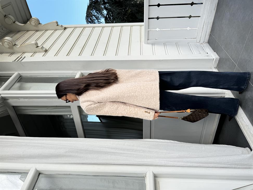 Krem Yalancı Cepli Kırçıllı Ceket