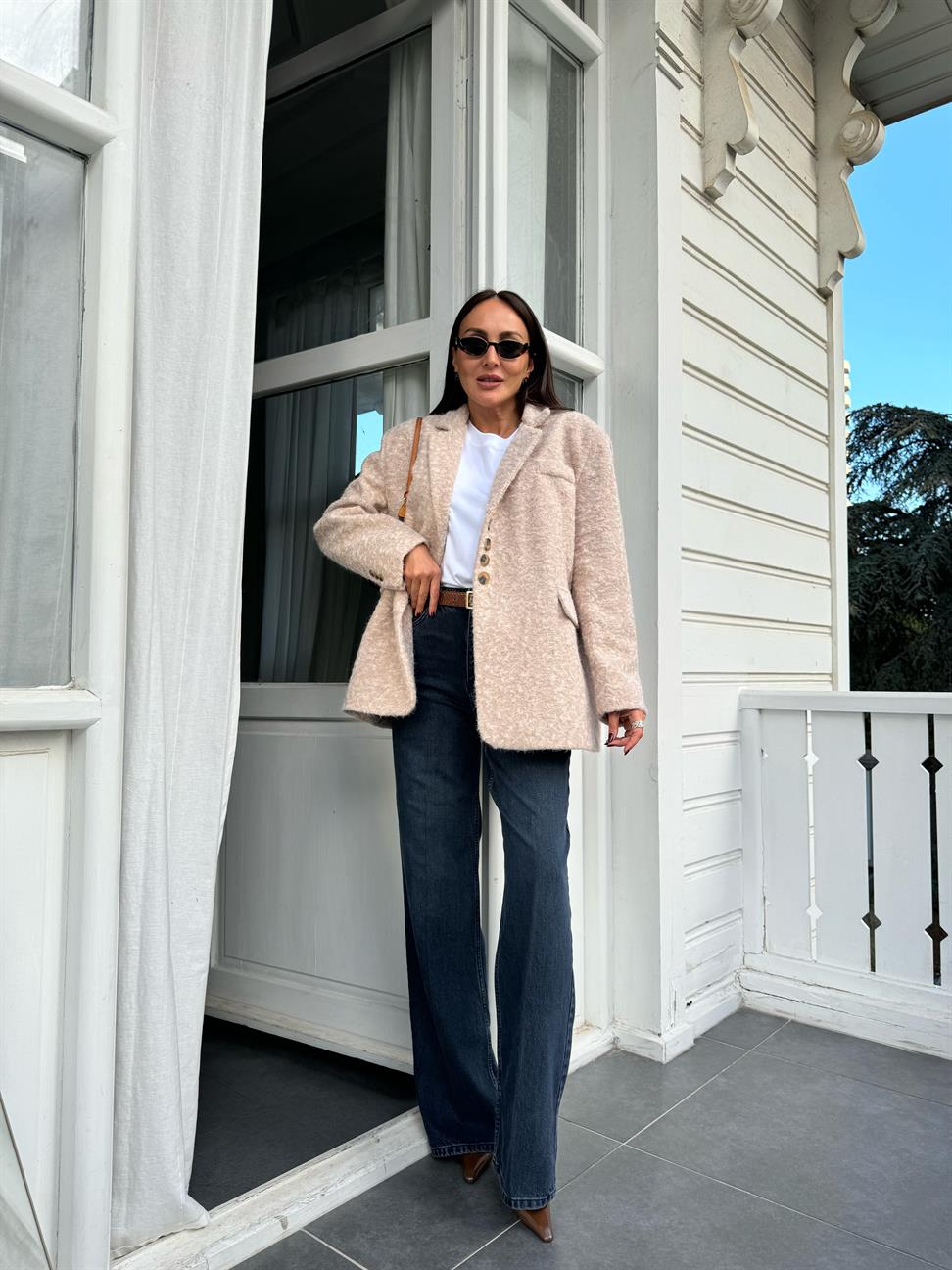 Krem Yalancı Cepli Kırçıllı Ceket