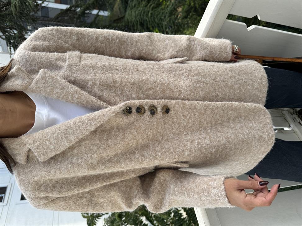 Krem Yalancı Cepli Kırçıllı Ceket