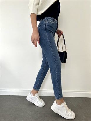 Lacivert A.9087 Mom Jean Pantolon