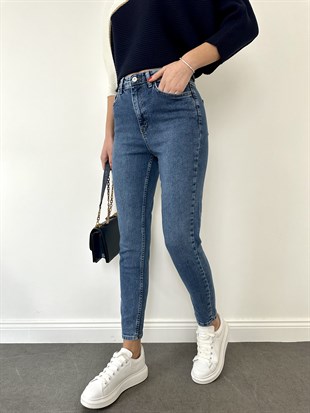 Lacivert A.9087 Mom Jean Pantolon