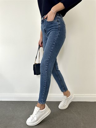 Lacivert A.9087 Mom Jean Pantolon