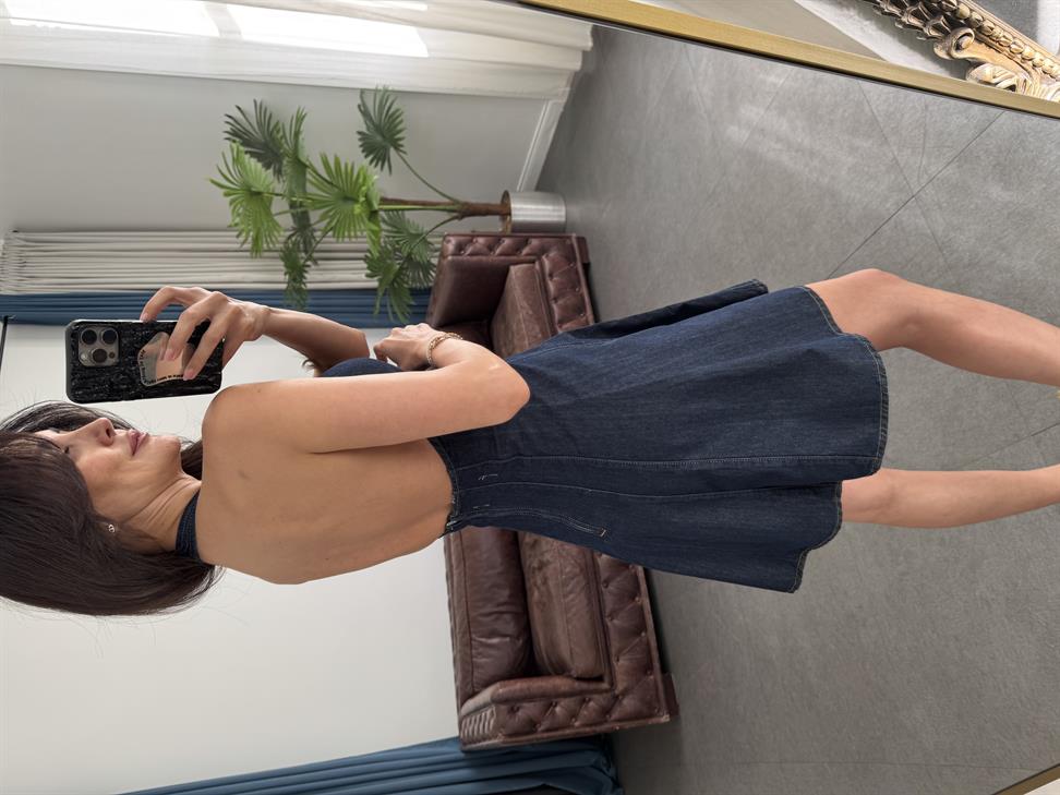 Lacivert Arkası Açık Mini Elbise