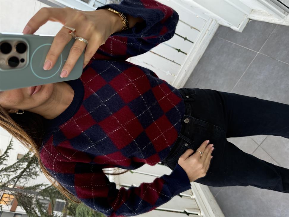 Lacivert Baklava Desen Kazak