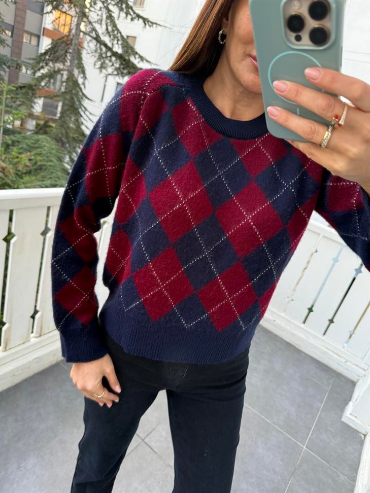 Lacivert Baklava Desen Kazak