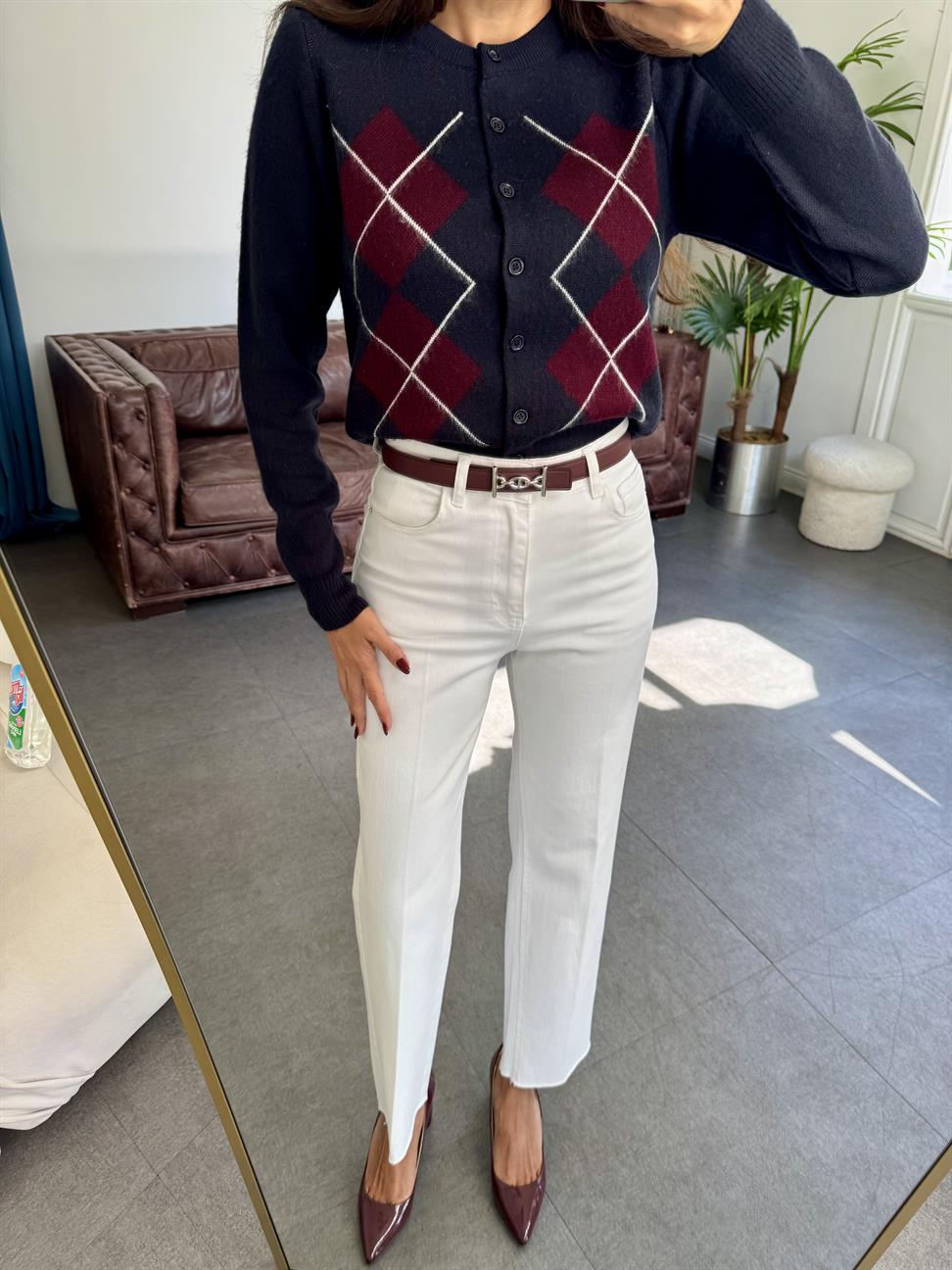 Lacivert Baklavalı Triko Hırka