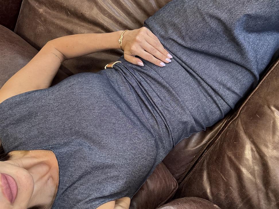 Lacivert Beli Gold Toka Detay Kolsuz Elbise