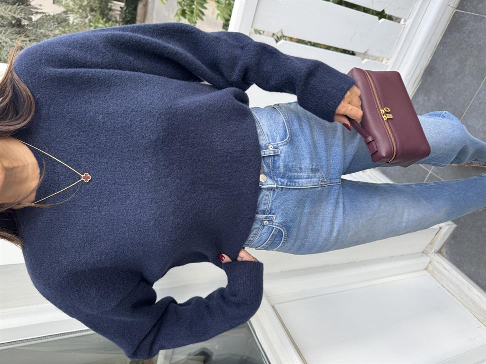 Lacivert Bisiklet Yaka Yumuşak Dokulu Triko Kazak