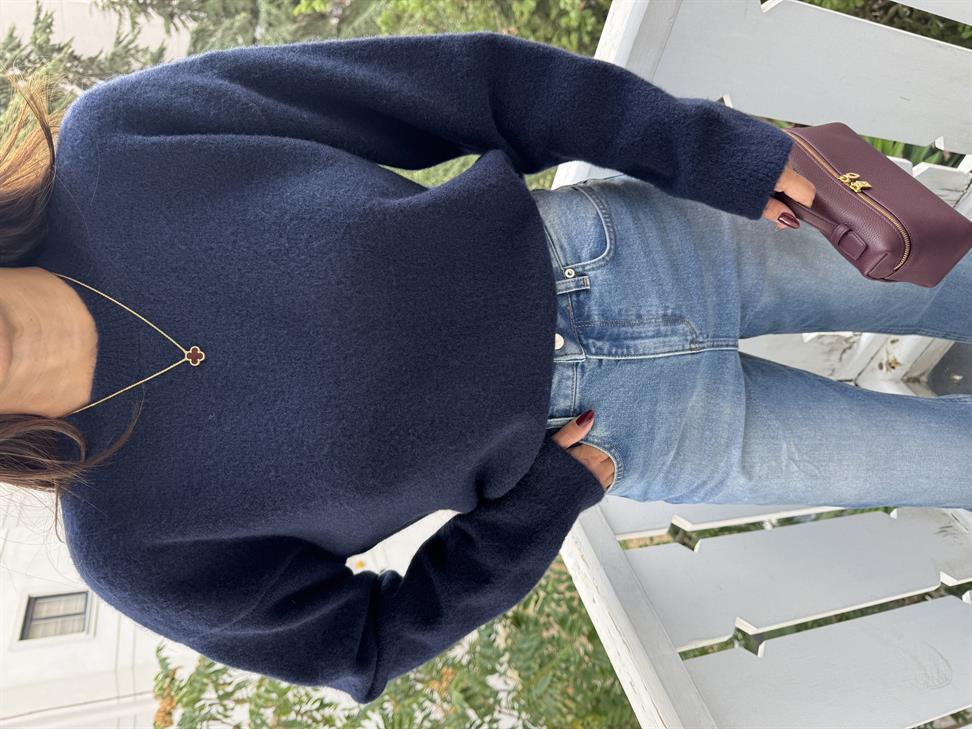 Lacivert Bisiklet Yaka Yumuşak Dokulu Triko Kazak