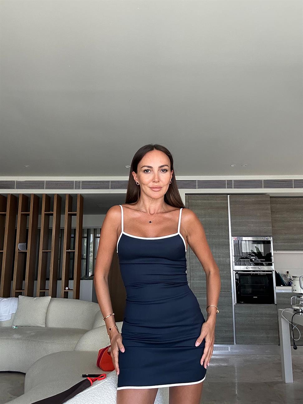 Lacivert Biyeli Kısa Elbise