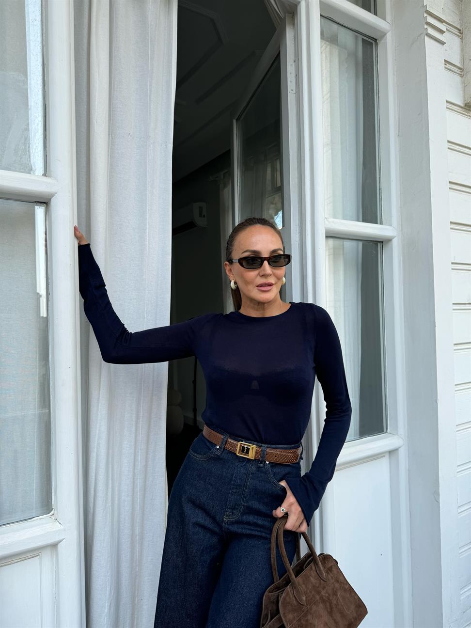 Lacivert Bol Kesim Transparan Triko